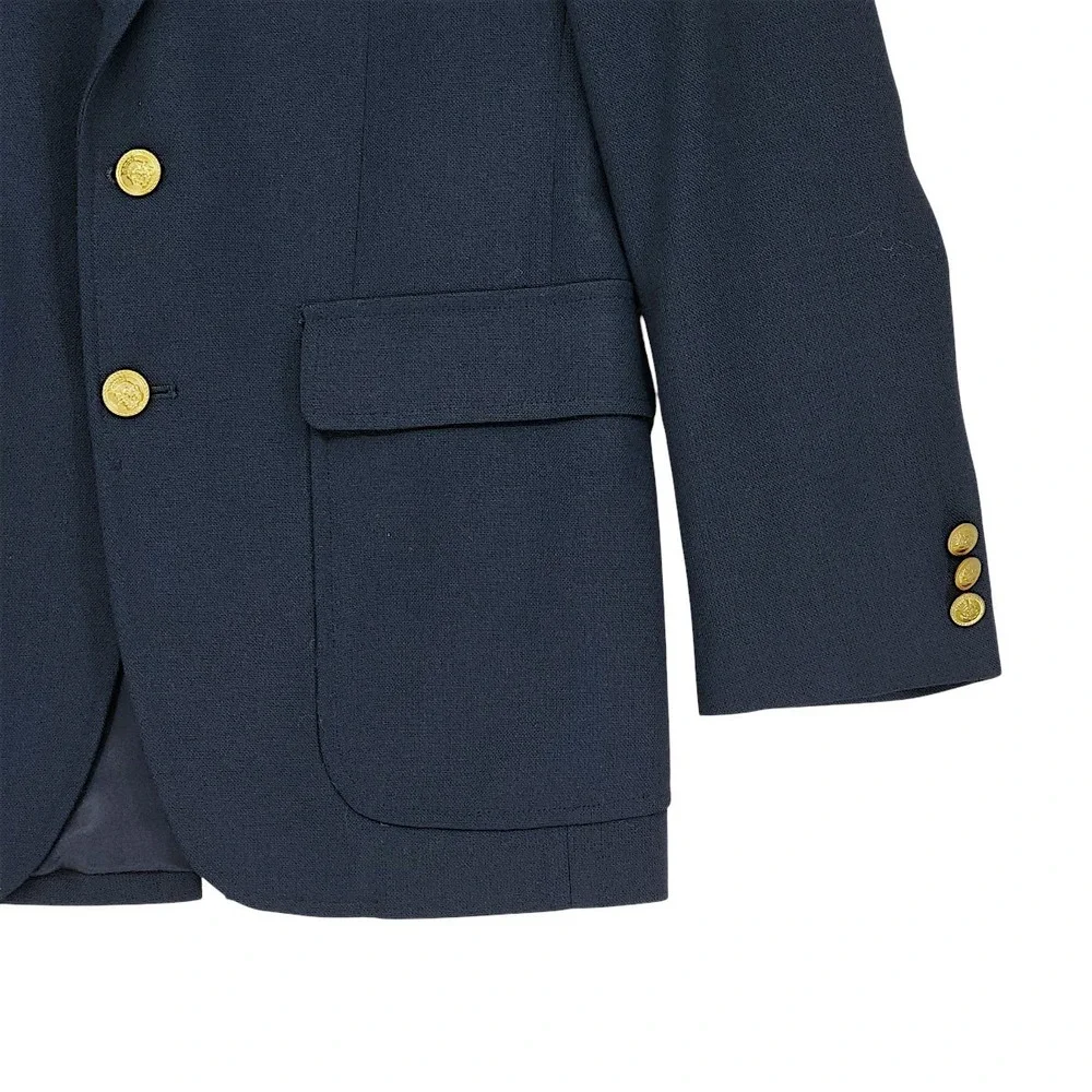 Vtg Woodmere Blazer 38R Men Navy Blue Gold Buttons Wool Poly Sport Coat Nautical